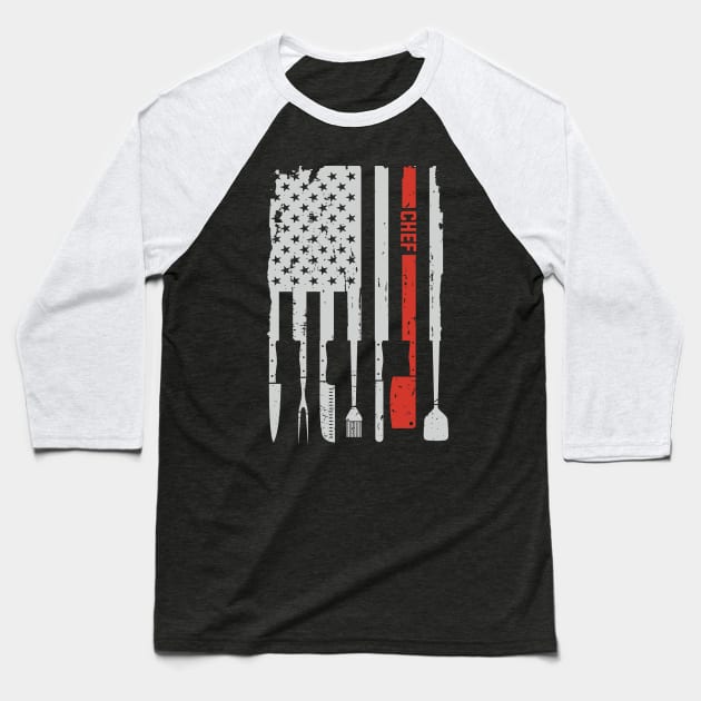 Vintage Chef Cook Culinary Knife Knives American Flag Baseball T-Shirt by mrsmitful01